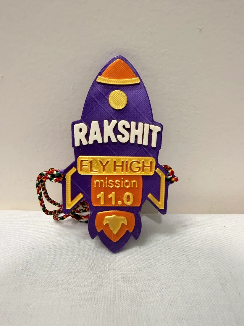 Our printed Rocket fridge magnet with example personalisation